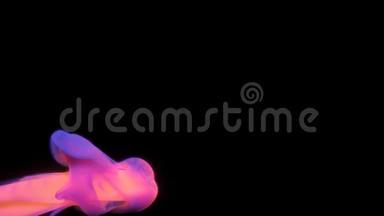 橙紫色颜料墨水滴在水墨云中旋转烟雾阿尔法